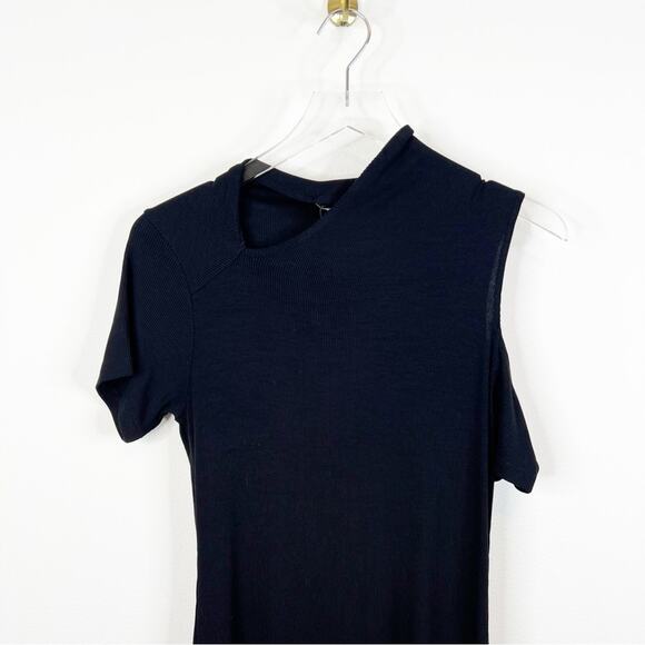 NWT LNA Zuki Rib Bodycon Asymmetrical Neck Mini Dress M Black - Picture 4 of 7